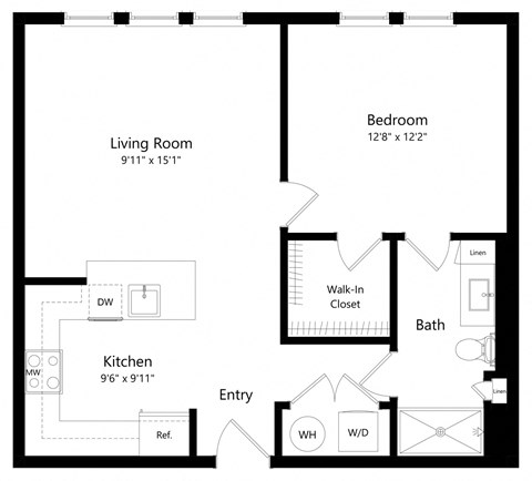 One Bedroom Floor Plan | 738 Sq. Ft. at The Morgan Luxury Apartments in Orlando FL